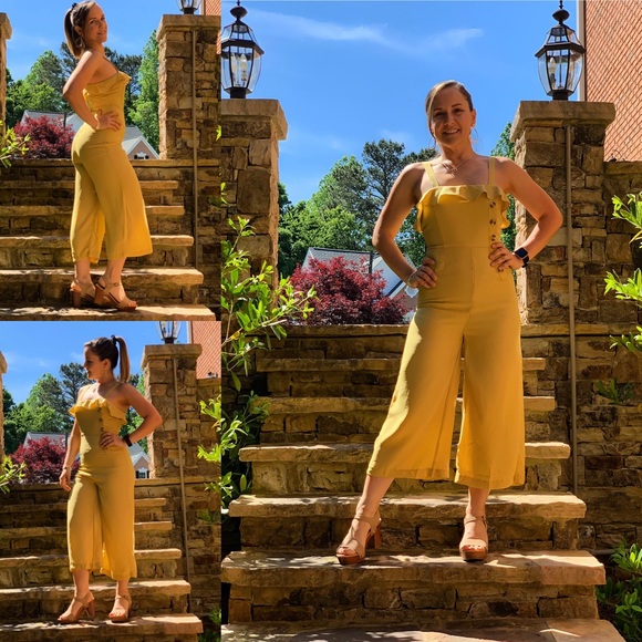 Pants - Button Front Mustard Jumpsuit
